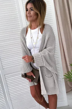 Gray Oversized Cable Knit Cardigan