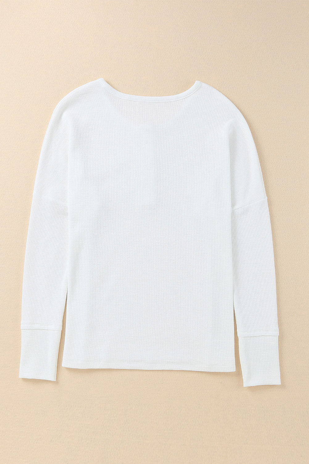 White Waffle Knit Henley Top