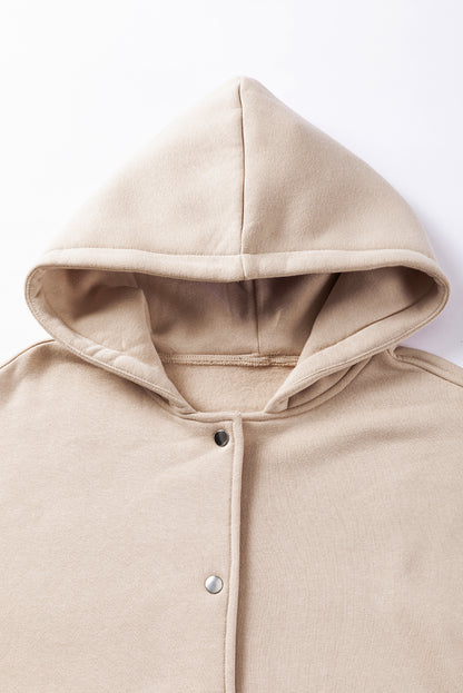 Beige Pocketed Button Up Oversized Hoodie