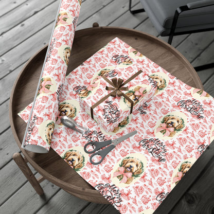 Vintage Red Toile Goldendoodle Christmas Wrapping Paper Printify