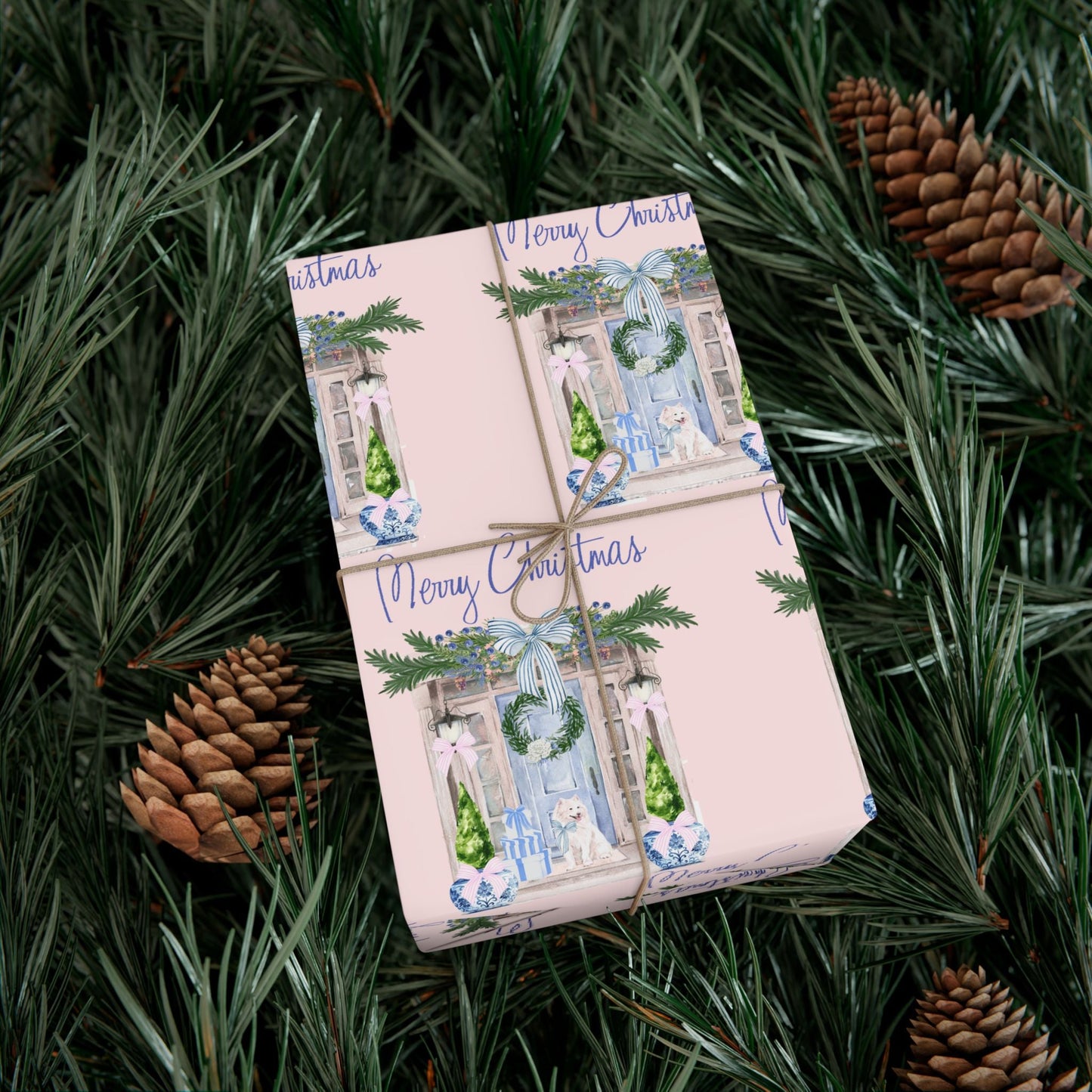 Chinoiserie Christmas Blue and White Gift Wrap Paper, Holiday Gift Wrap, Festive Wrapping Paper, Decorative Wrapping Printify