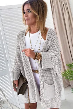 Gray Oversized Cable Knit Cardigan