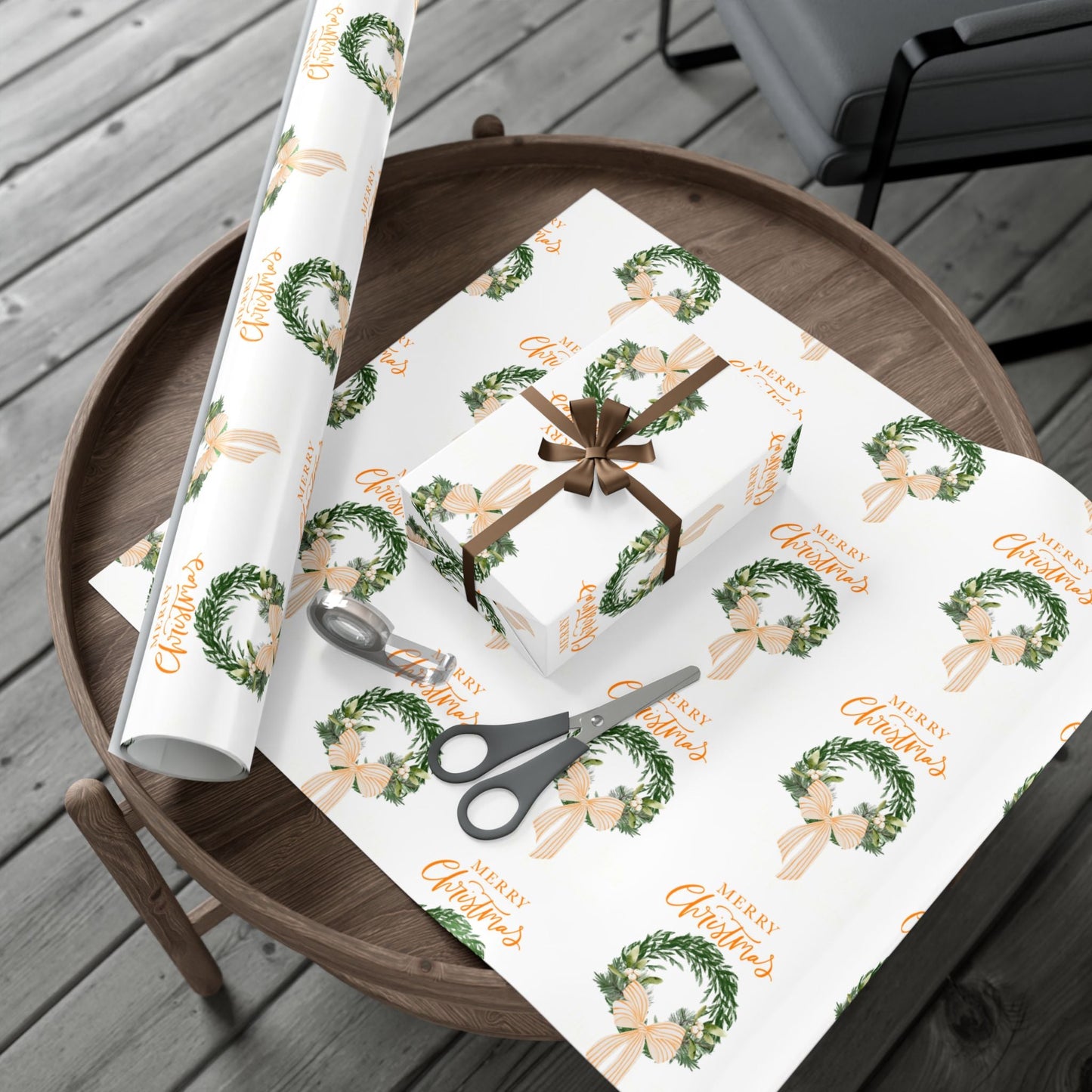Tennessee Volunteers Christmas Gift Wrap, Elegant Wreath Design, Holiday Wrapping Sheets, Decorative Xmas Present Wrap, Printify