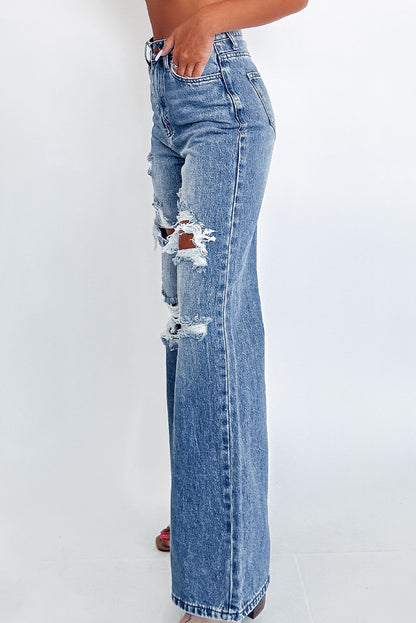 Ashleigh Blue Acid Wash Distressed Wide Leg High Waist Jeans