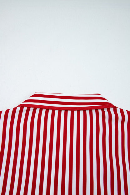 Red Stripe Contrast Velvet Trim Bow Knot Waist 2pcs Pajama Set Dear-Lover Dropshipping