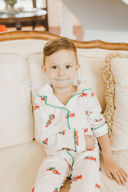 Family Christmas Tractors Button Down PJs