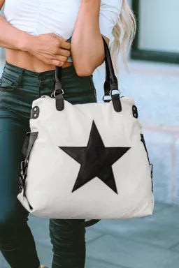 Beige Star Pattern Canvas Tote/Purse