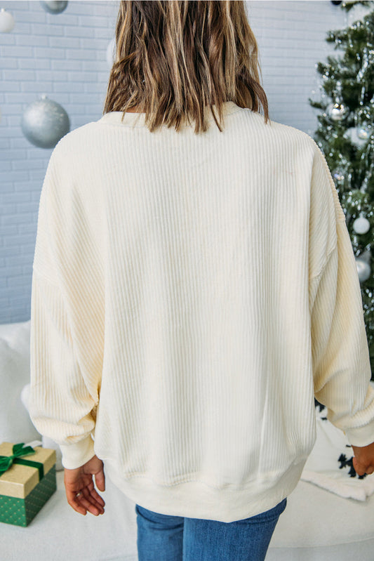 Beige merry little thing Corded Letter Graphic Ribbed Loose Sweatshirt Dear-Lover Dropshipping