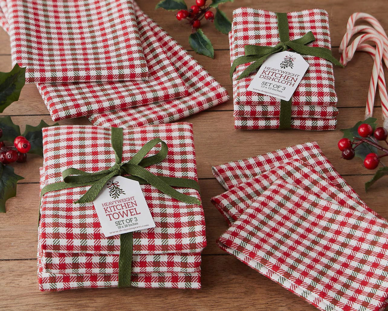 Christmas Holiday Houndstooth Heavyweight Dishtowel Set Of 3