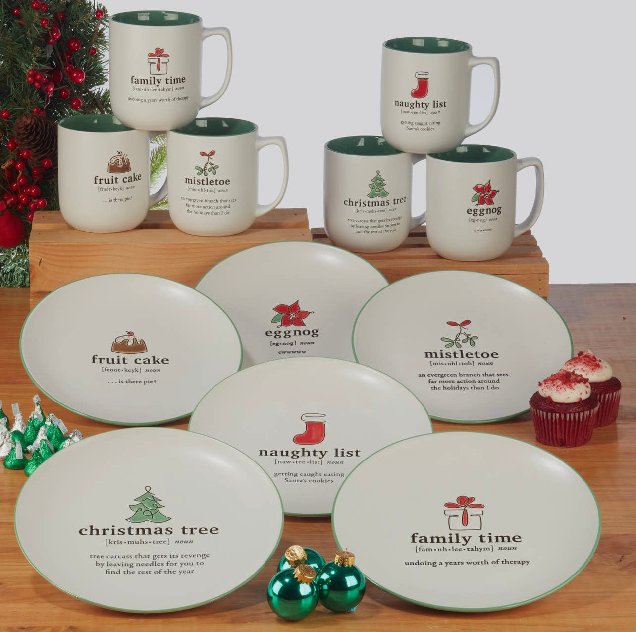 Christmas Fun Green Sayings Dessert Plate 8.5in