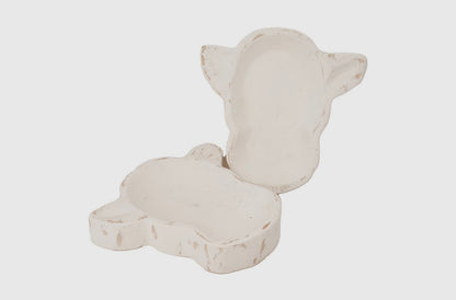 White Distressed Cow Wooden Bowl