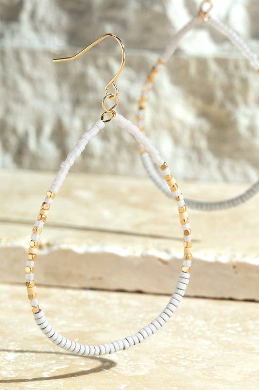 Seed Bead Tear Drop Earrings : WHITE(WHT) / OS Urbanista Outlet