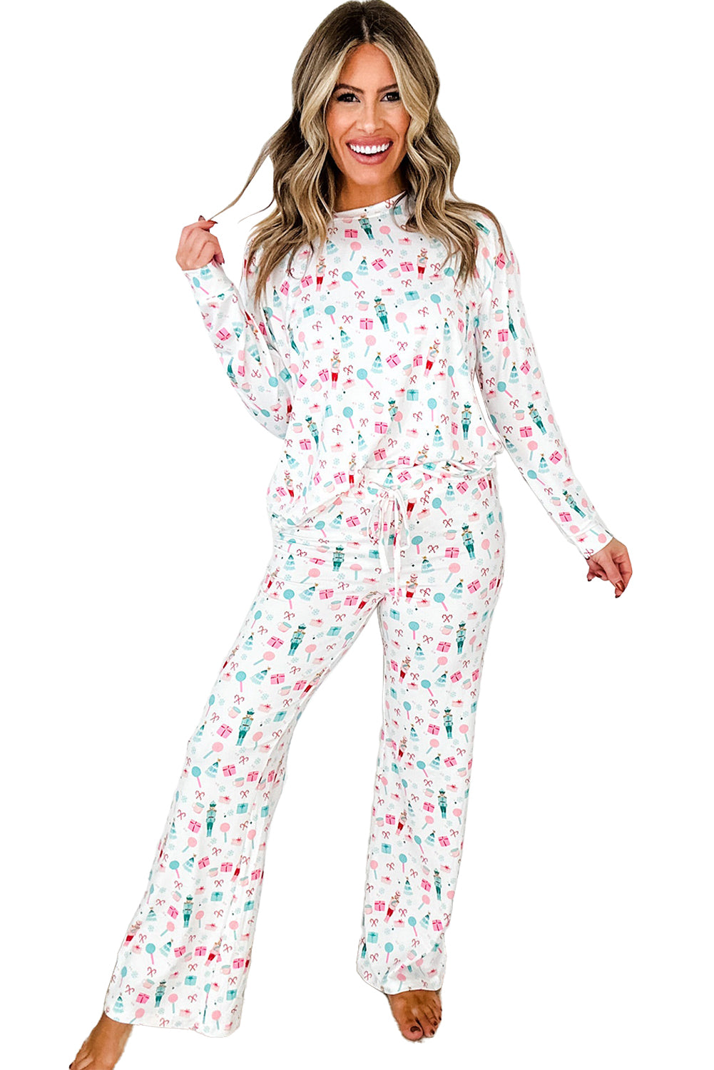 White Christmas Nutcracker Top and Wide Leg Pants Pajama Set