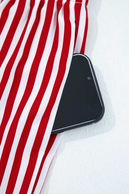 Red Stripe Contrast Velvet Trim Bow Knot Waist 2pcs Pajama Set Dear-Lover Dropshipping