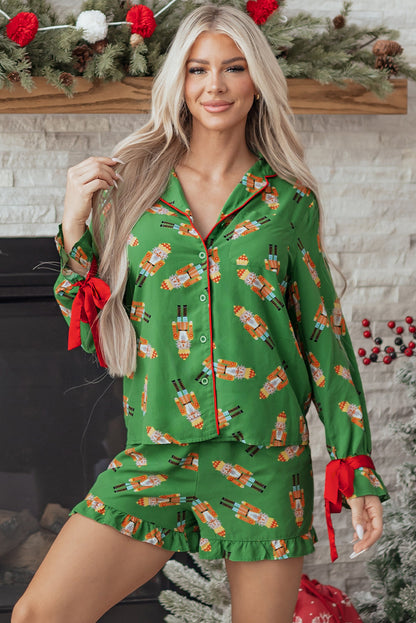 Pink Christmas Candy Contrast Trim Bow Knot Silky 2pcs Pajama Set Dear-Lover Dropshipping