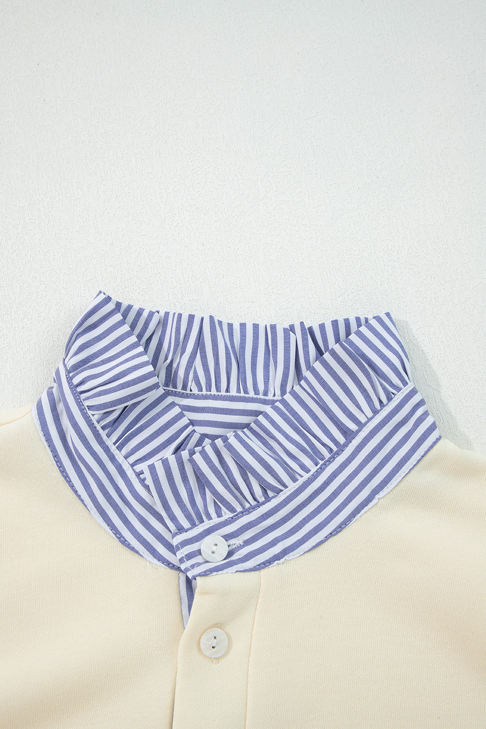 White Striped Ruffle Button Neck Pullover Sweatshirt Shewin