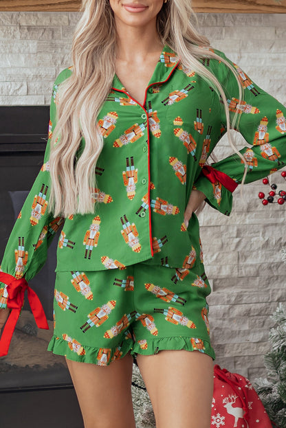 Pink Christmas Candy Contrast Trim Bow Knot Silky 2pcs Pajama Set Dear-Lover Dropshipping