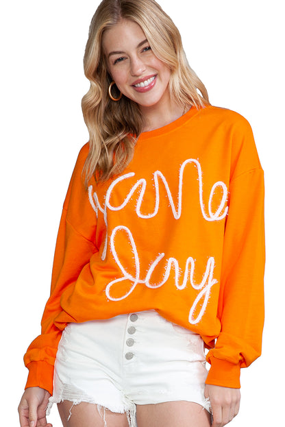 Orange Game Day Contrast Trim Drop Sleeve Sweatshirt