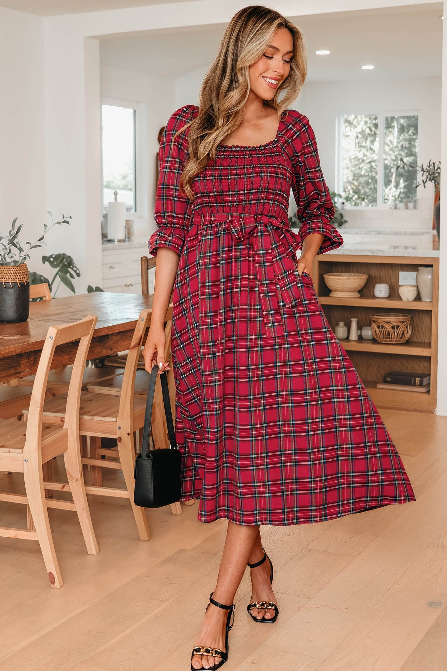 Holiday Red Tartan Plaid Midi Dress Dear-Lover Dropshipping