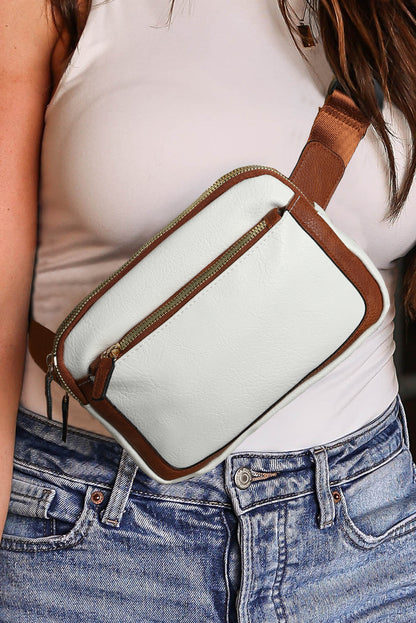 White Adjustable Strap Leather Crossbody Bag