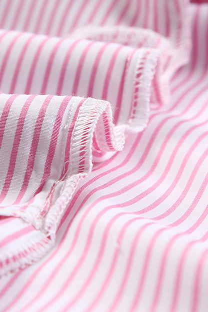 Pink Smocked Cuffed Striped Boyfriend Shirt with Pocket