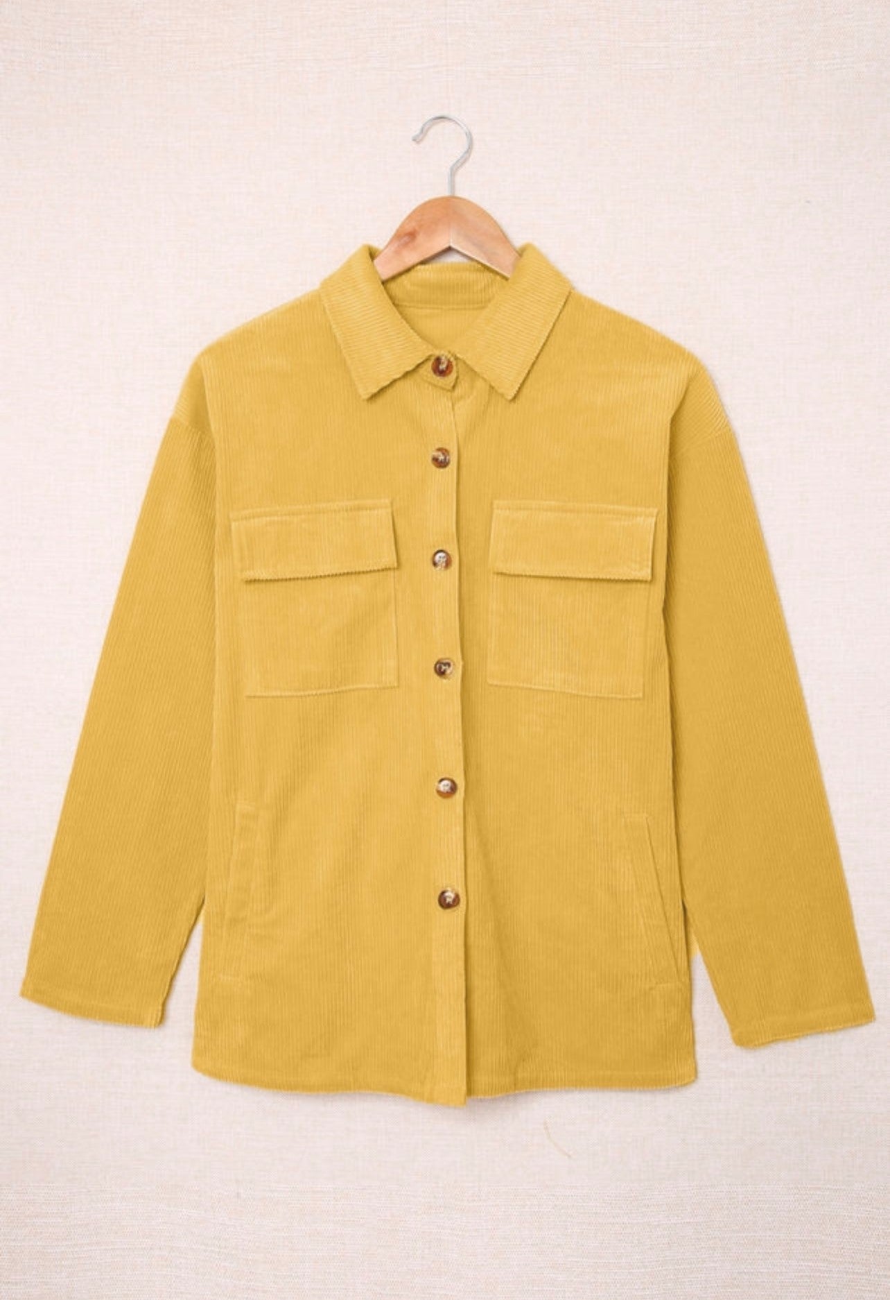 Mustard with Brown Buttons Ribbed Shacket