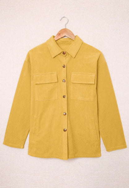 Mustard with Brown Buttons Ribbed Shacket