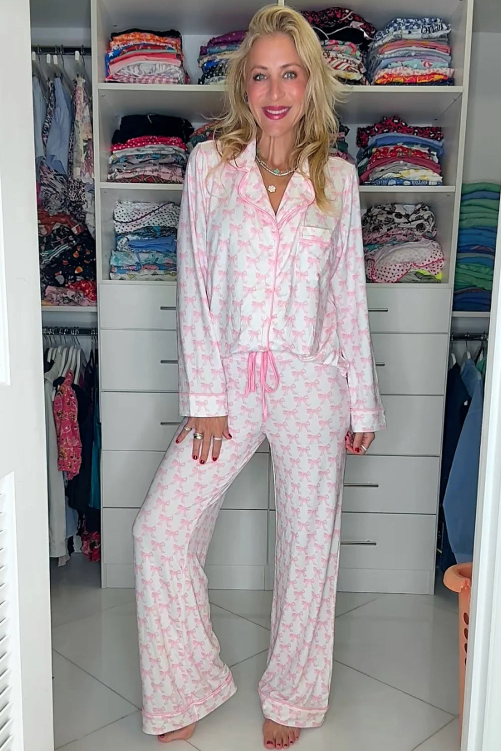 Sky Blue Bow Print Soft Pajama Set Dear-Lover Dropshipping