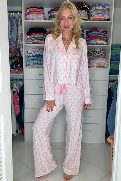 Sky Blue Bow Print Soft Pajama Set Dear-Lover Dropshipping