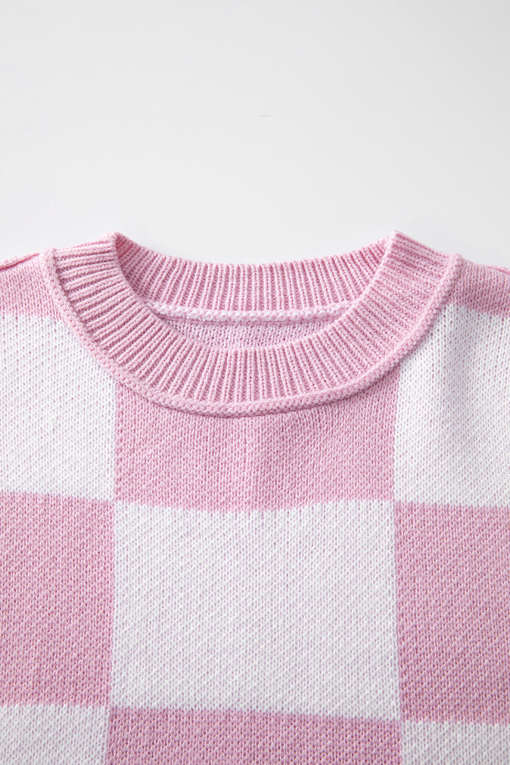 Pink Checked Bishop Sleeve Pullover Sweater