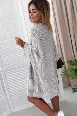 Gray Oversized Cable Knit Cardigan