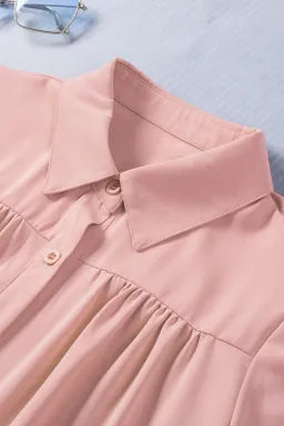 Pink Button Up Pleated Blouse