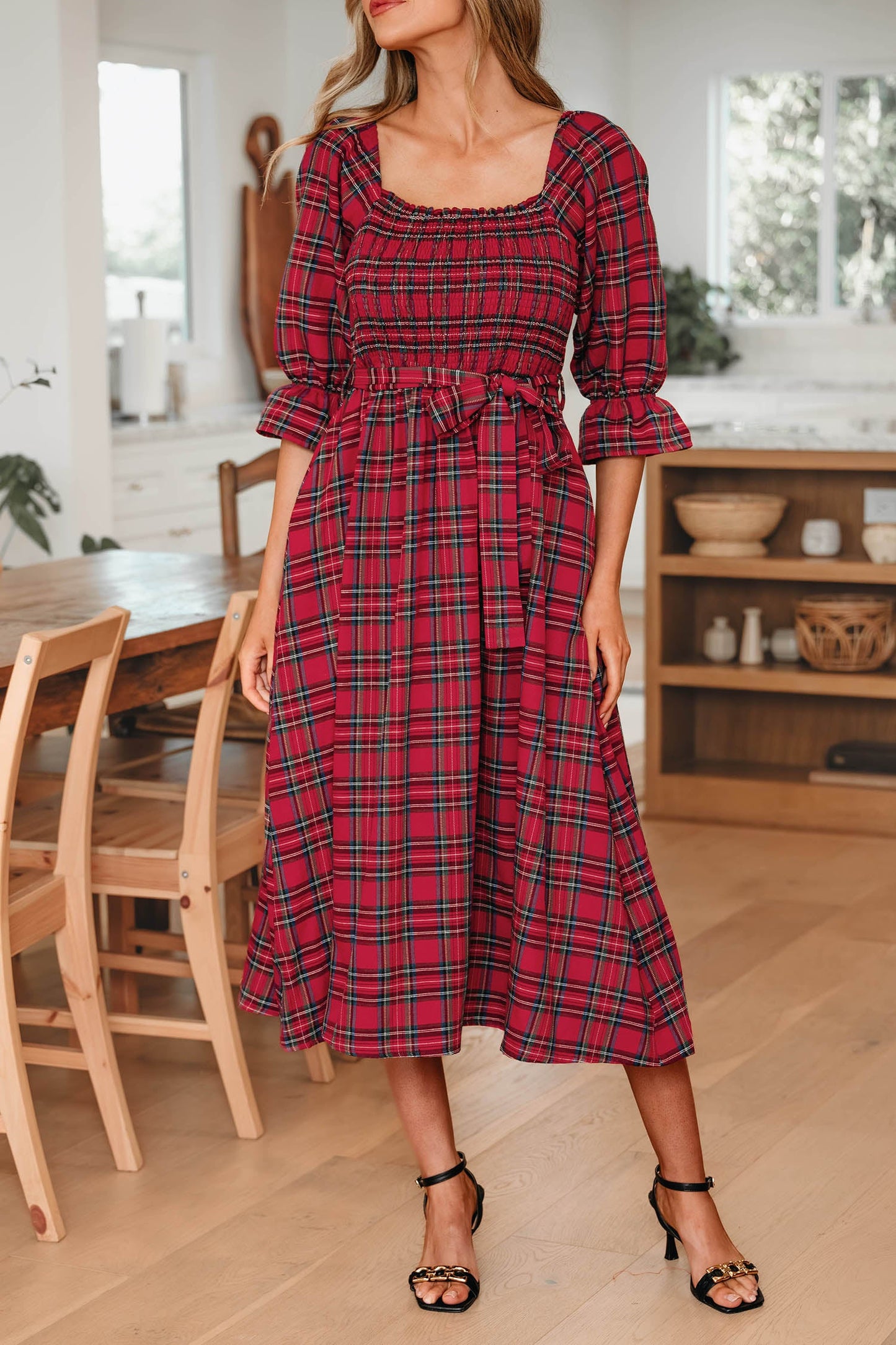 Holiday Red Tartan Plaid Midi Dress Dear-Lover Dropshipping