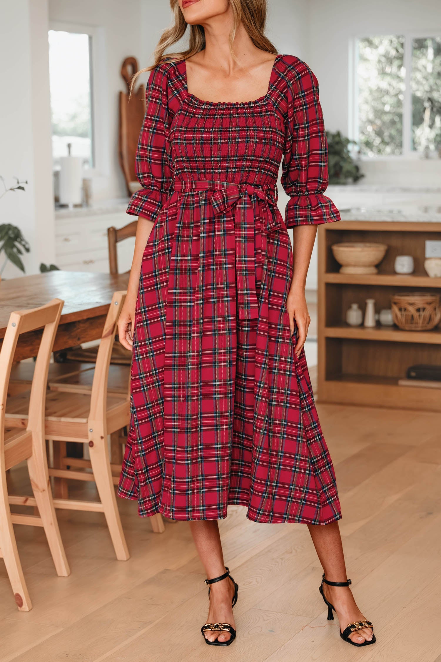 Holiday Red Tartan Plaid Midi Dress Dear-Lover Dropshipping