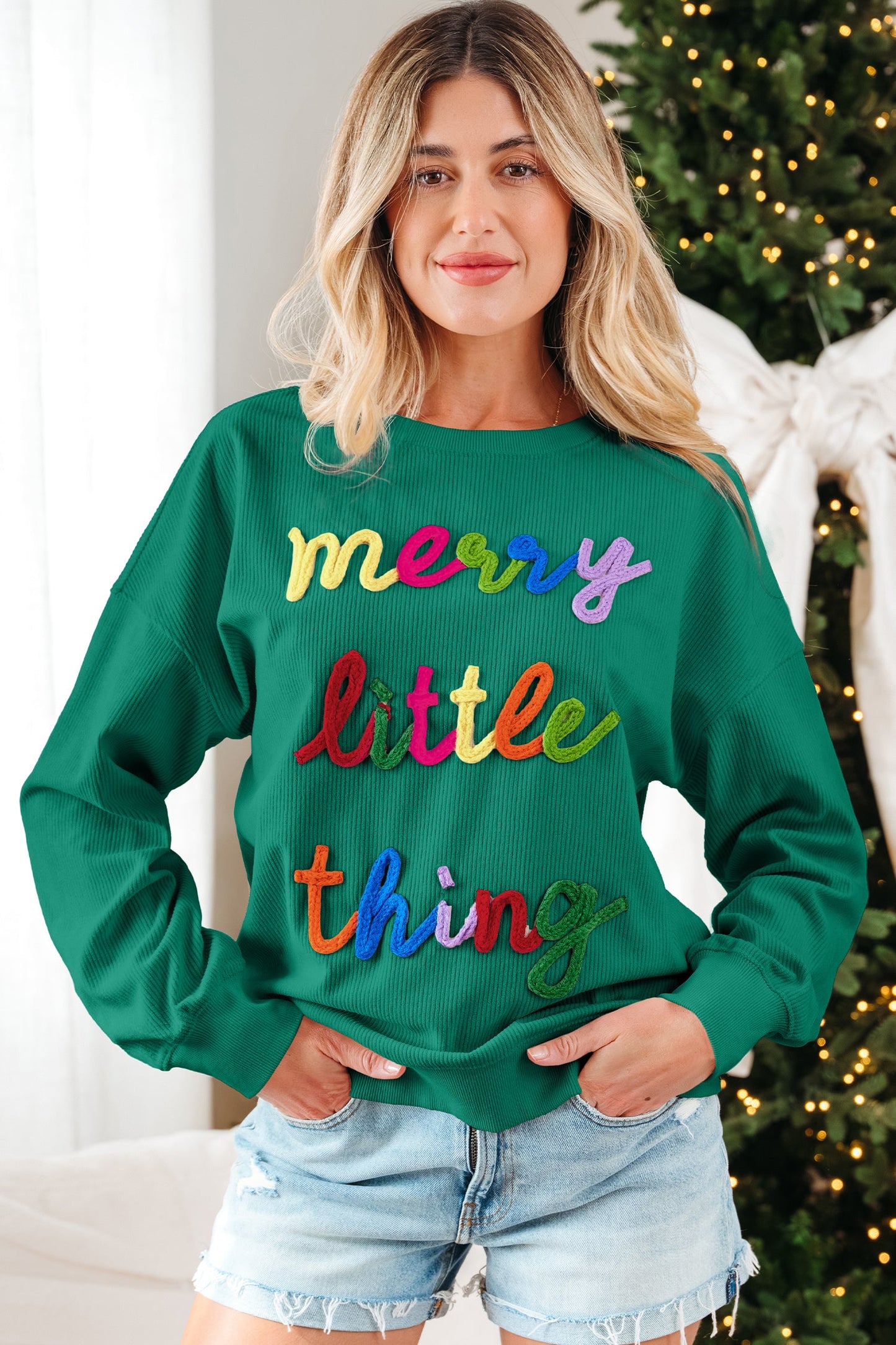 Beige merry little thing Corded Letter Graphic Ribbed Loose Sweatshirt Dear-Lover Dropshipping