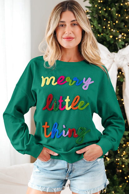 Beige merry little thing Corded Letter Graphic Ribbed Loose Sweatshirt Dear-Lover Dropshipping