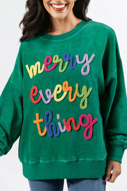 Beige merry little thing Corded Letter Graphic Ribbed Loose Sweatshirt Dear-Lover Dropshipping