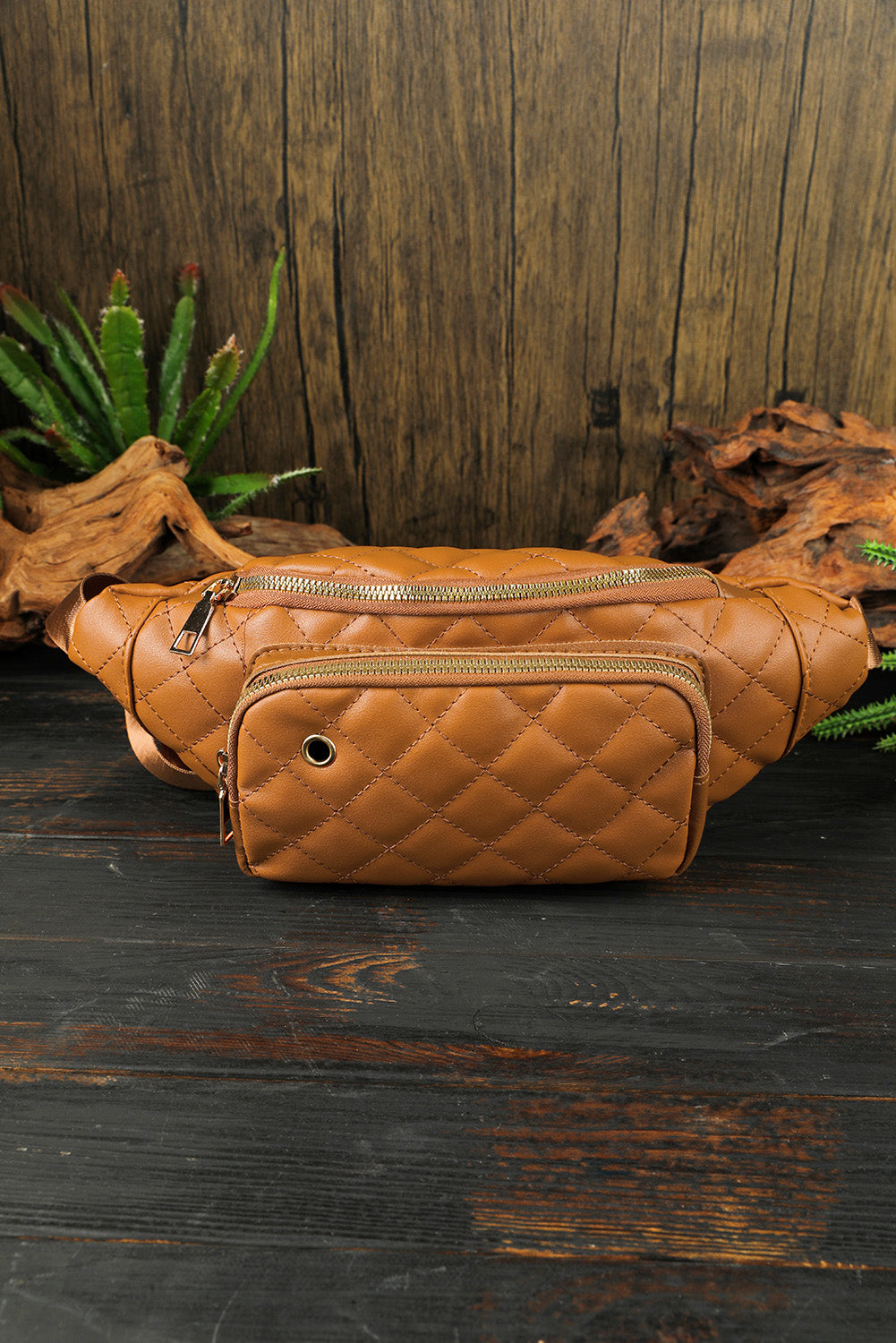 Brown Rhombus Pattern Simple Waist Bag