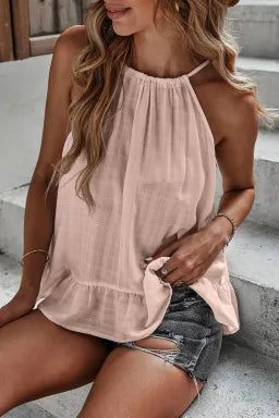 Pink Ruffle Hem Halter Cami Top