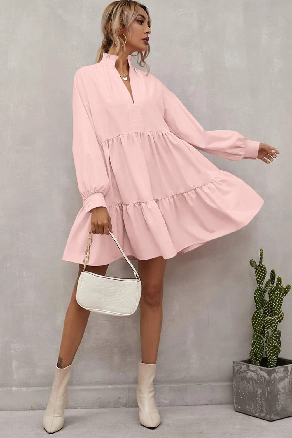 Pink Long SleeveShift Dress