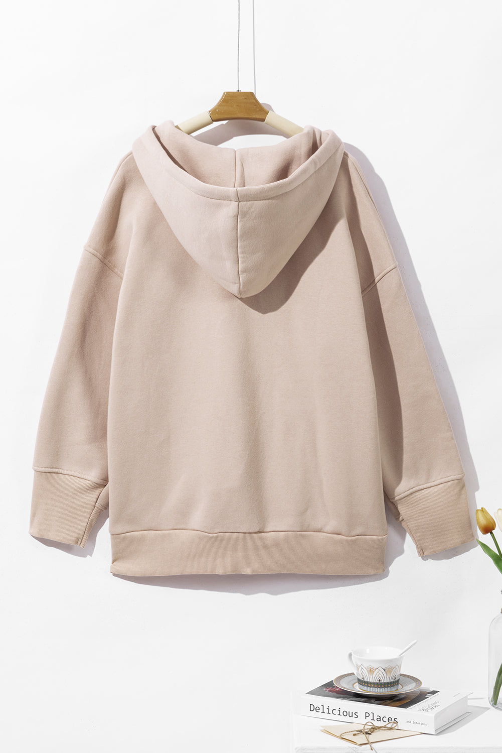 Beige Pocketed Button Up Oversized Hoodie