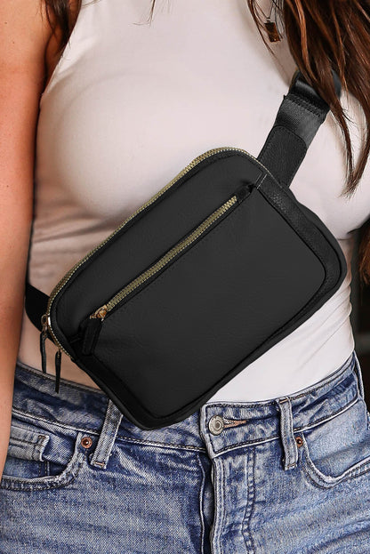 Black Minimalist Multi-zipped Crossbody Bag