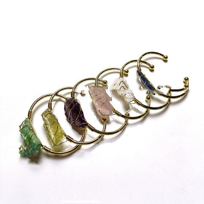 Natural Rough Crystal With Gold Winding Bracelet