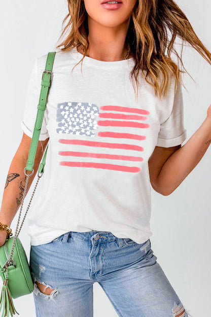 White American Flag Star & Stripe Graphic Crewneck Tee