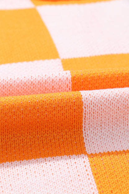 Orange & White Plaid Exposed Seam Bishop Sleeve Sweater