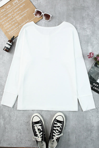 White Waffle Knit Henley Top