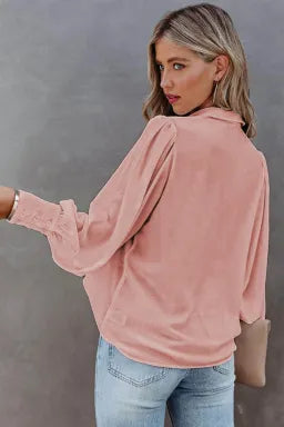 Pink Button Up Pleated Blouse