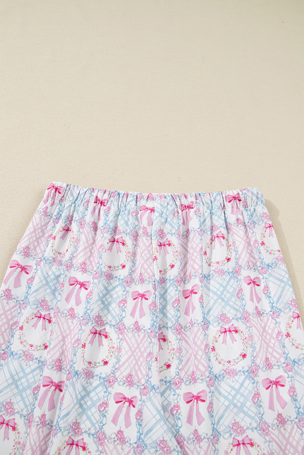 Pink Bow Wreath Pattern Christmas Holiday Tied Front Long Sleeve 2pcs Pajama Set Dear-Lover Dropshipping