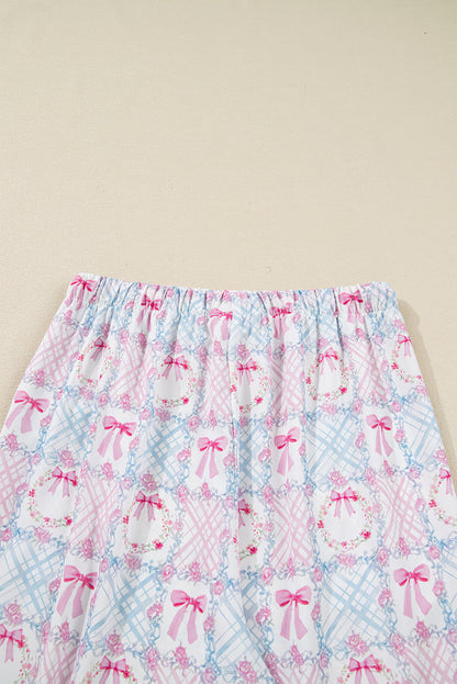 Pink Bow Wreath Pattern Christmas Holiday Tied Front Long Sleeve 2pcs Pajama Set Dear-Lover Dropshipping