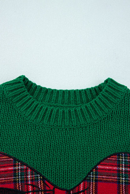 Evergreen Plaid Bow Graphic Christmas Sweater Dear-Lover Dropshipping